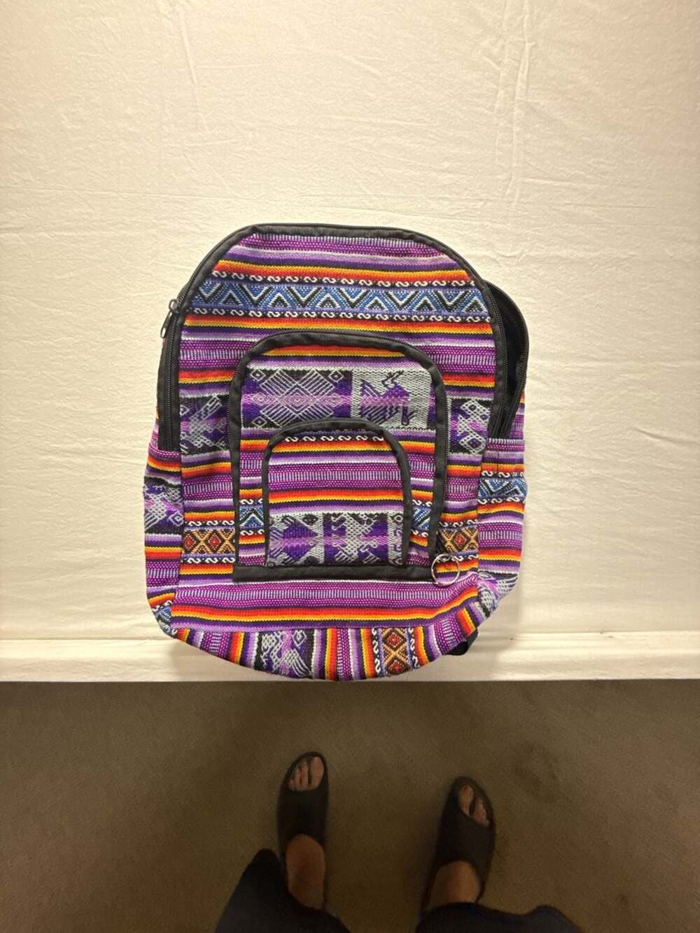Multicolor Woven Aztec Tribal Striped Boho Backpack